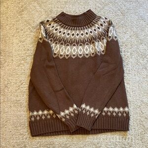 Lands' End Brown and Cream Patterned Women's Sweater